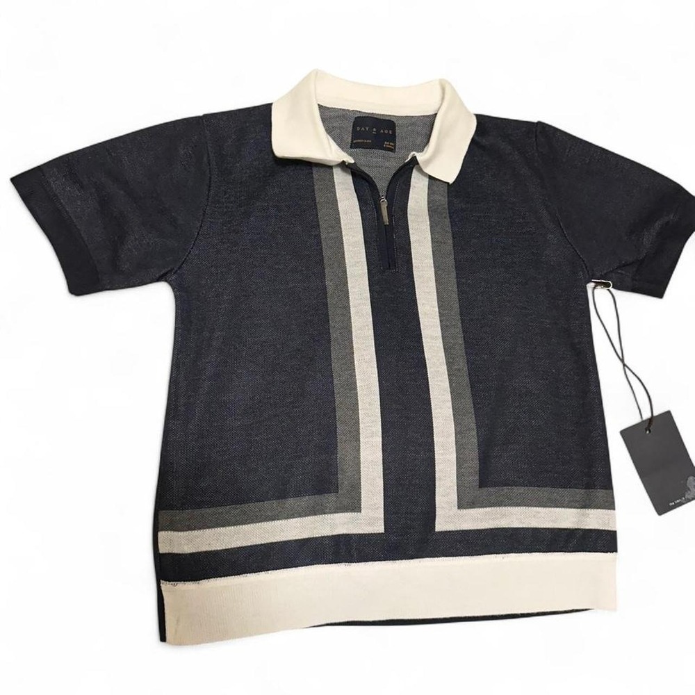 Day & age Navy blue polo shirt with white and grey stripes Size 8 boys